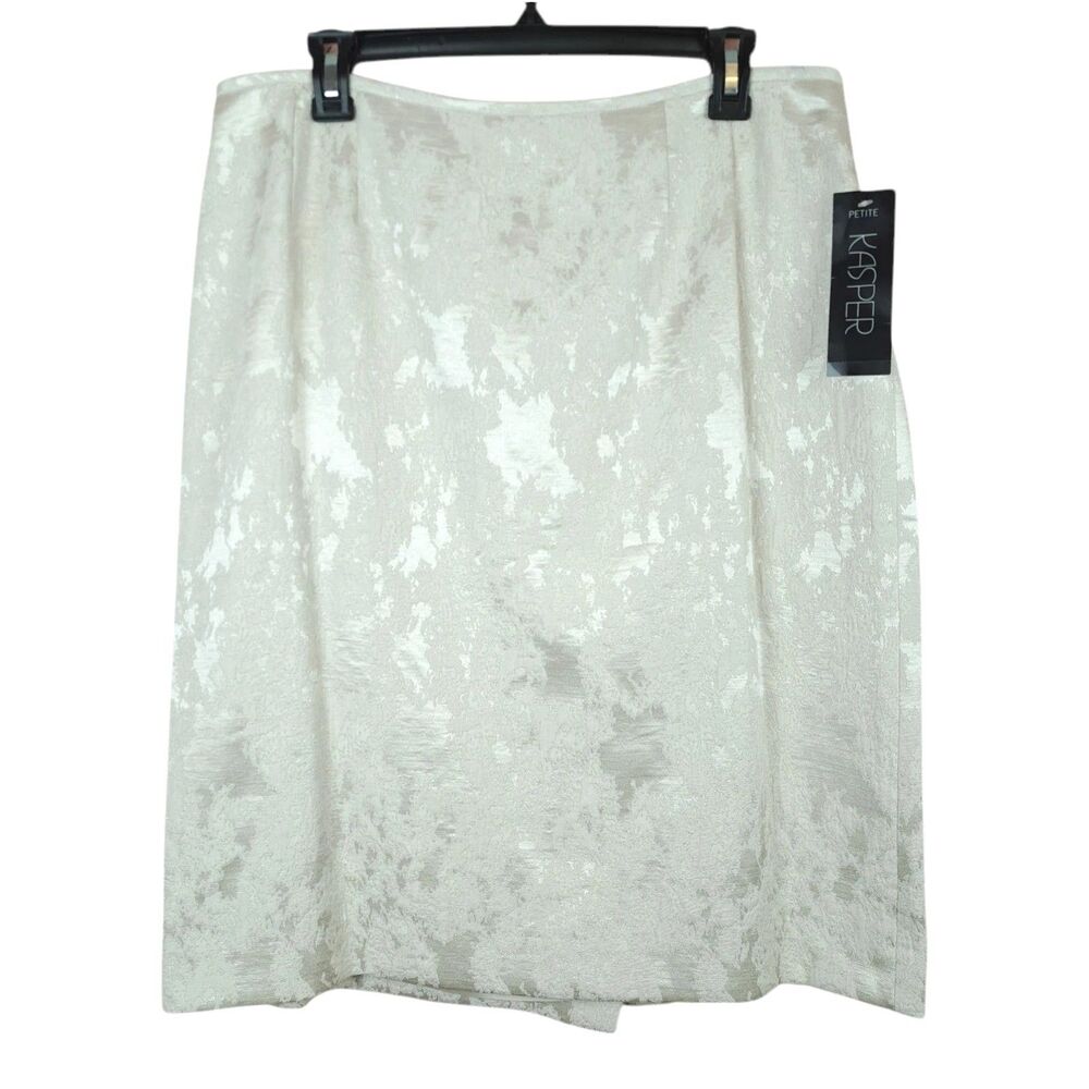 NEW Kasper Elegant Beige Shimmering Skirt Size Petite 14P Back Slit Zip